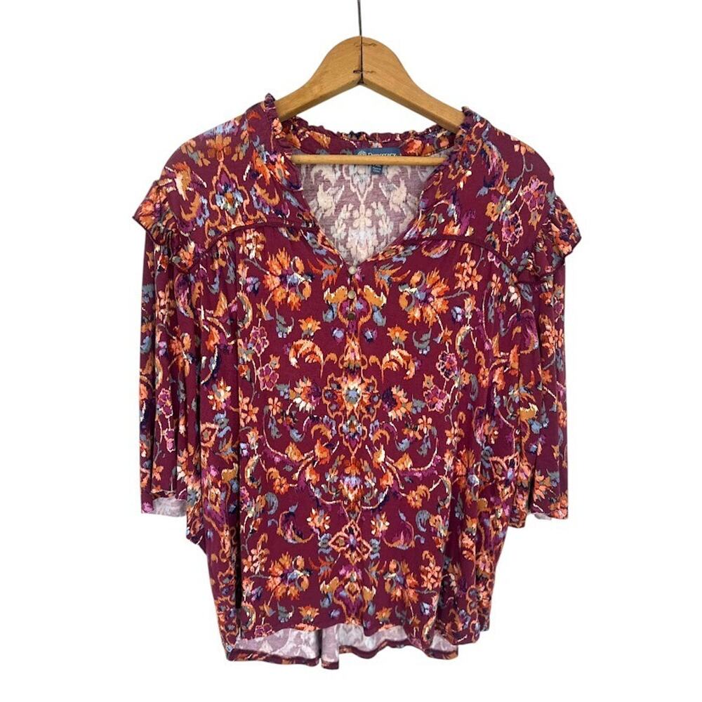 Democracy Top Petite XL PXL Burgundy Floral Boho Hippy Festival Flowy Cottage